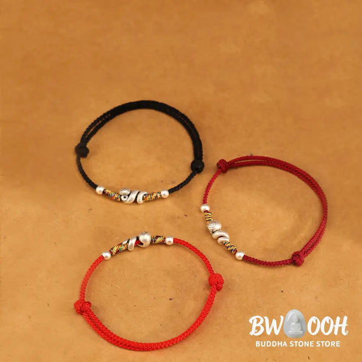 Buddha Stones Red String 999 Sterling Silver Year Of The Snake Anklet - Anklet
