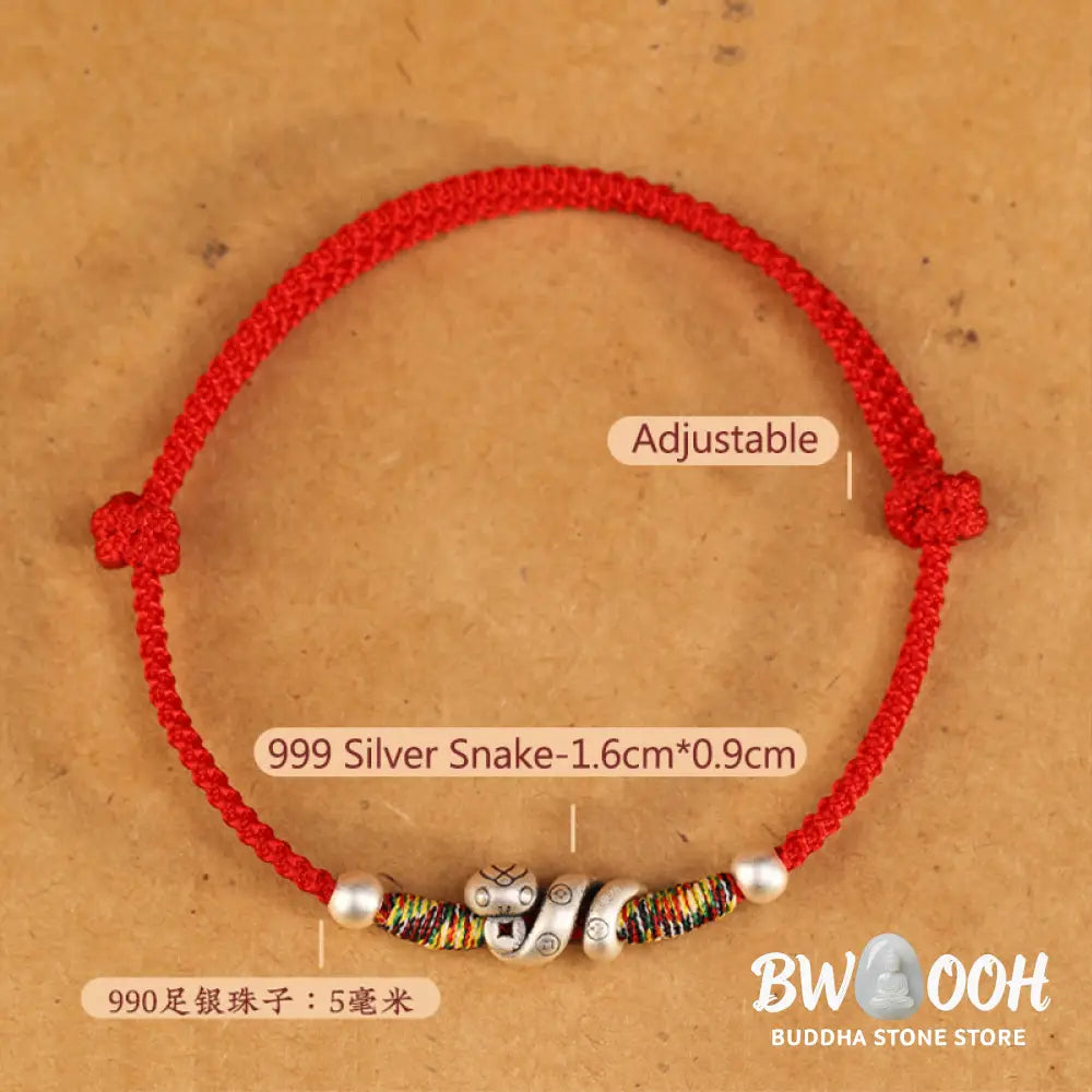 Buddha Stones Red String 999 Sterling Silver Year Of The Snake Anklet - Anklet