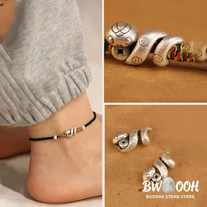 Buddha Stones Red String 999 Sterling Silver Year Of The Snake Anklet - Anklet
