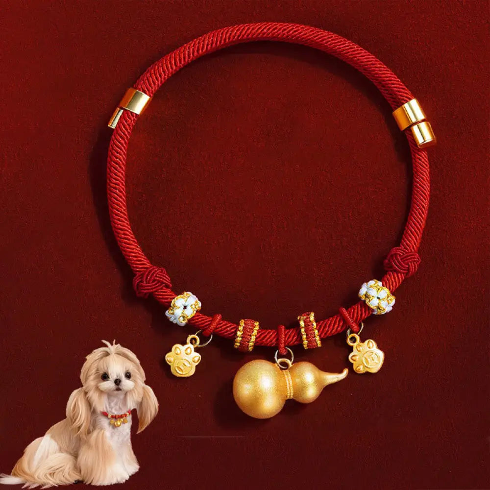 Buddha Stones Red String Bead Compass Gourd Protection Adjustable Cats Dogs Pet Collar - Gourd / 20-40cm - Pet Collar