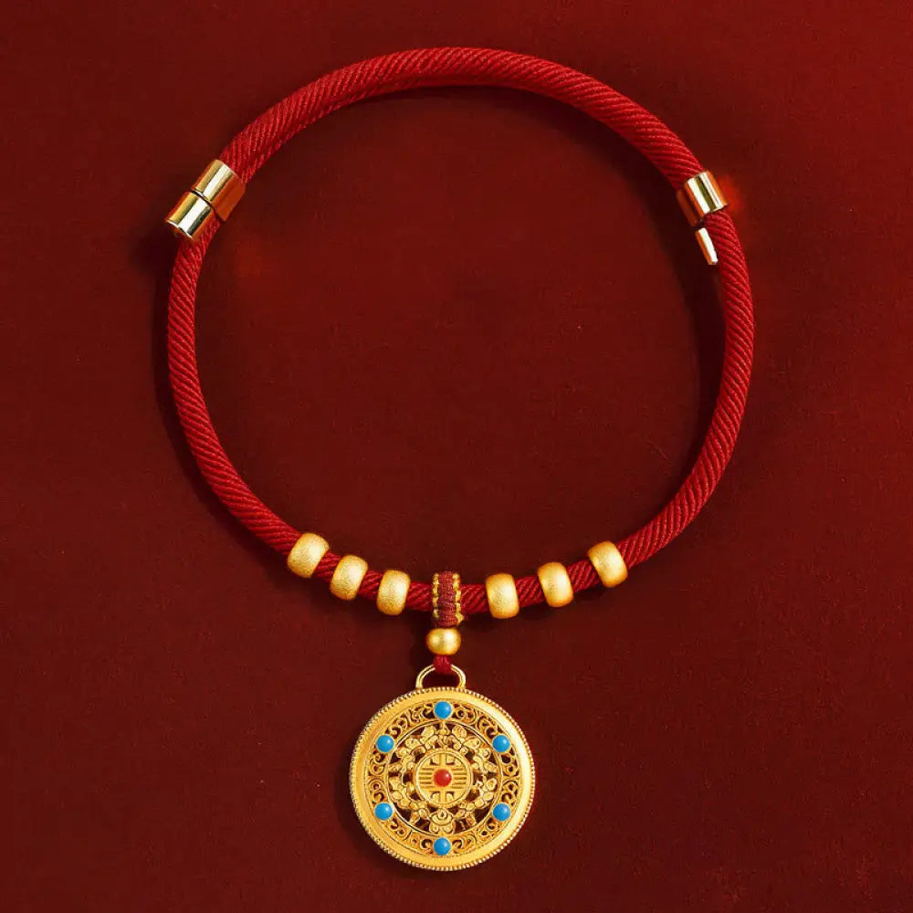 Buddha Stones Red String Bead Compass Gourd Protection Adjustable Cats Dogs Pet Collar - Compass / 20-40cm - Pet Collar