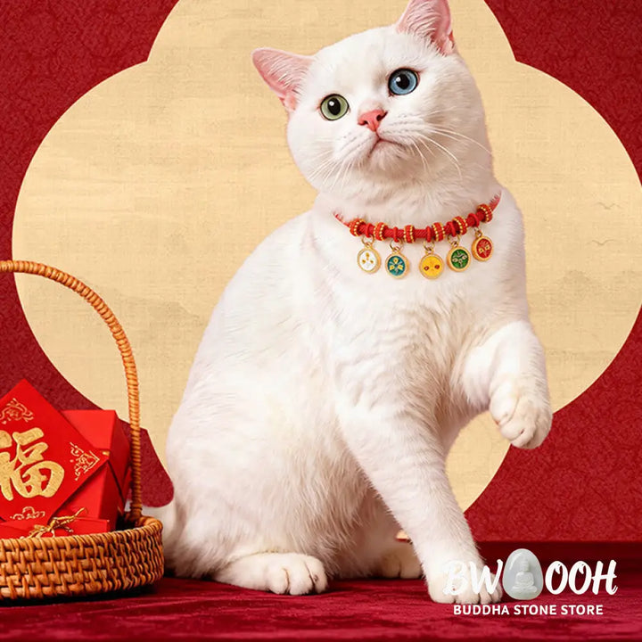 Buddha Stones Red String Bead Compass Gourd Protection Adjustable Cats Dogs Pet Collar - Pet Collar