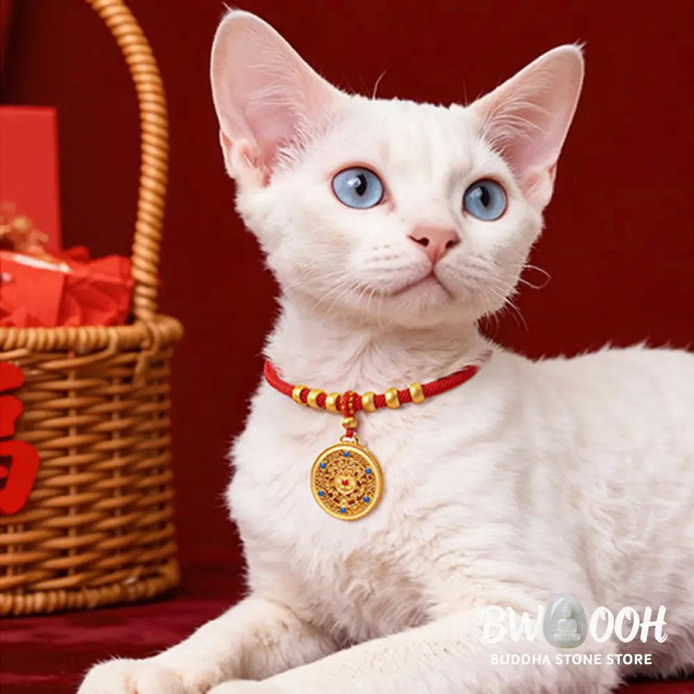 Buddha Stones Red String Bead Compass Gourd Protection Adjustable Cats Dogs Pet Collar - Pet Collar