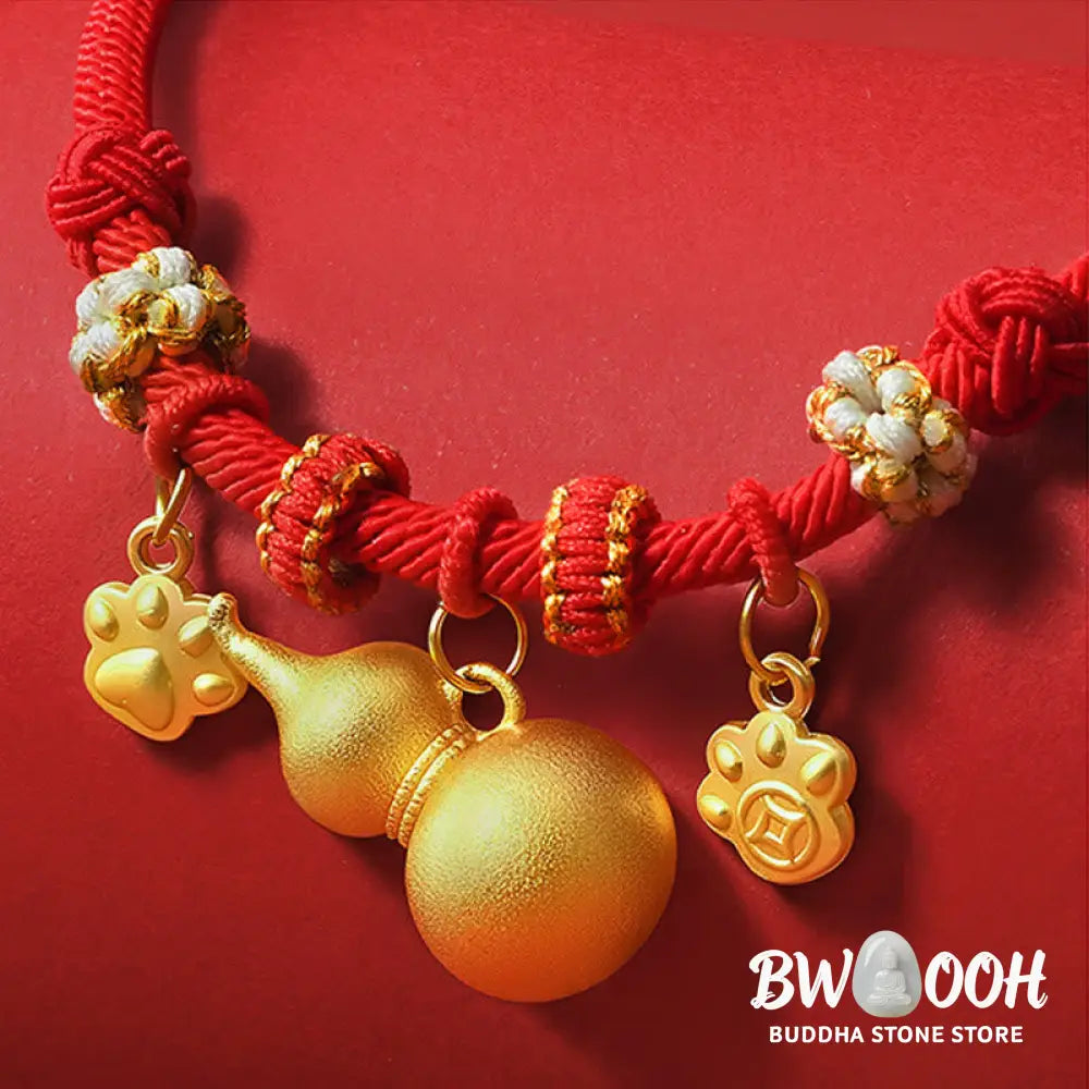 Buddha Stones Red String Bead Compass Gourd Protection Adjustable Cats Dogs Pet Collar - Pet Collar