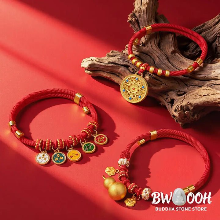 Buddha Stones Red String Bead Compass Gourd Protection Adjustable Cats Dogs Pet Collar - Pet Collar