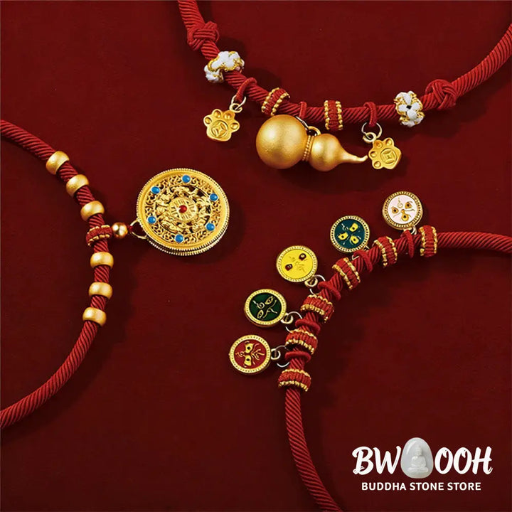 Buddha Stones Red String Bead Compass Gourd Protection Adjustable Cats Dogs Pet Collar - Pet Collar
