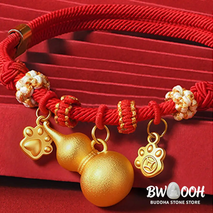 Buddha Stones Red String Bead Compass Gourd Protection Adjustable Cats Dogs Pet Collar - Pet Collar