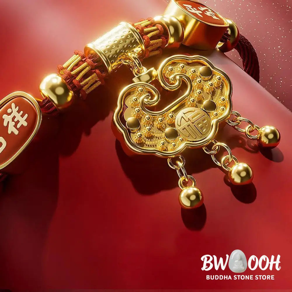 Buddha Stones Red String Bead Fu Character Luck Adjustable Cats Dogs Pet Collar - Pet Collar