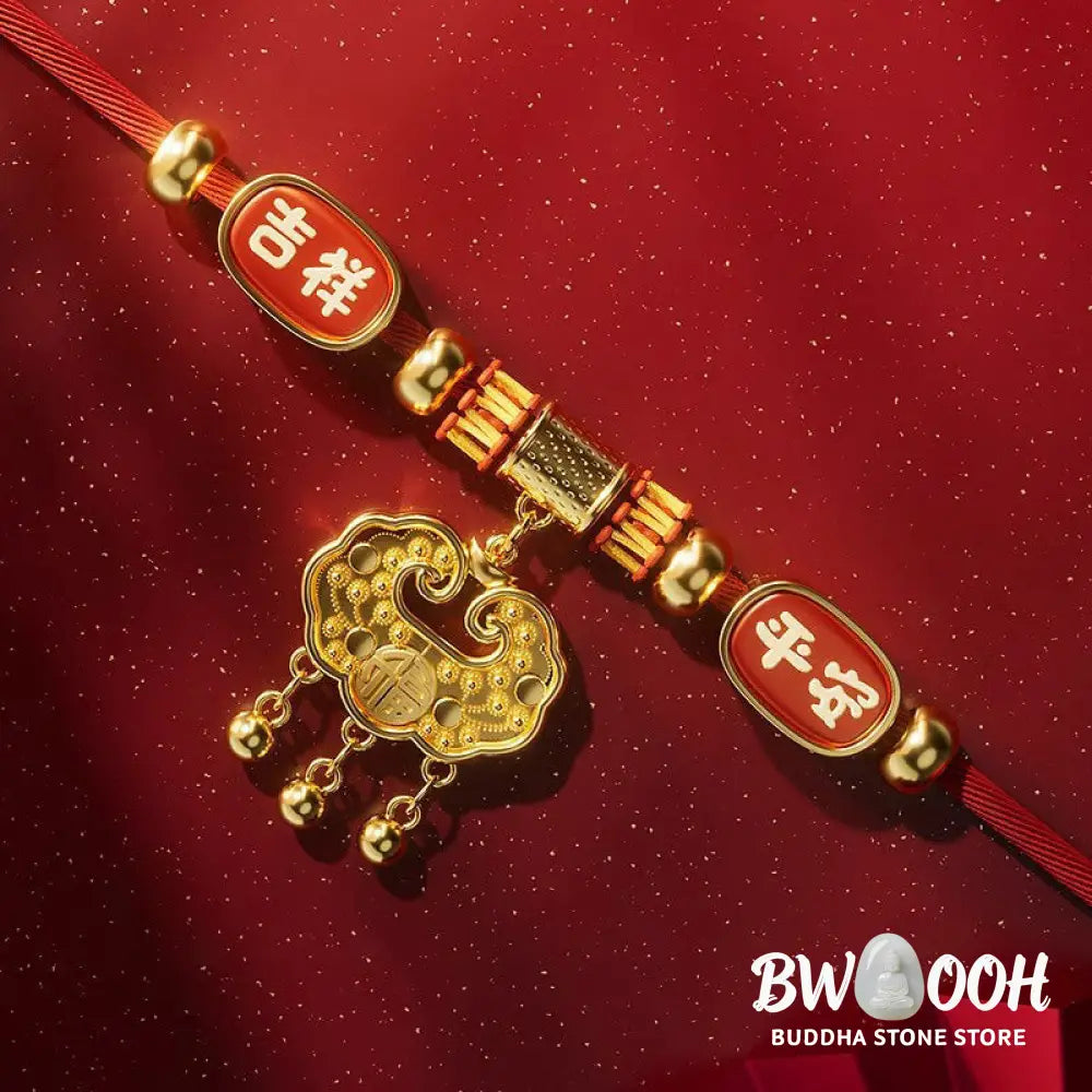 Buddha Stones Red String Bead Fu Character Luck Adjustable Cats Dogs Pet Collar - Pet Collar