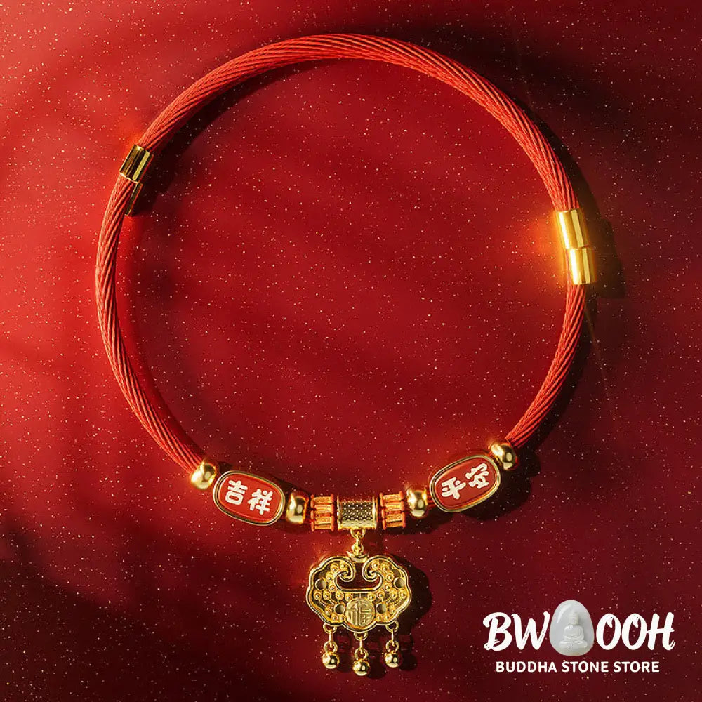 Buddha Stones Red String Bead Fu Character Luck Adjustable Cats Dogs Pet Collar - Pet Collar