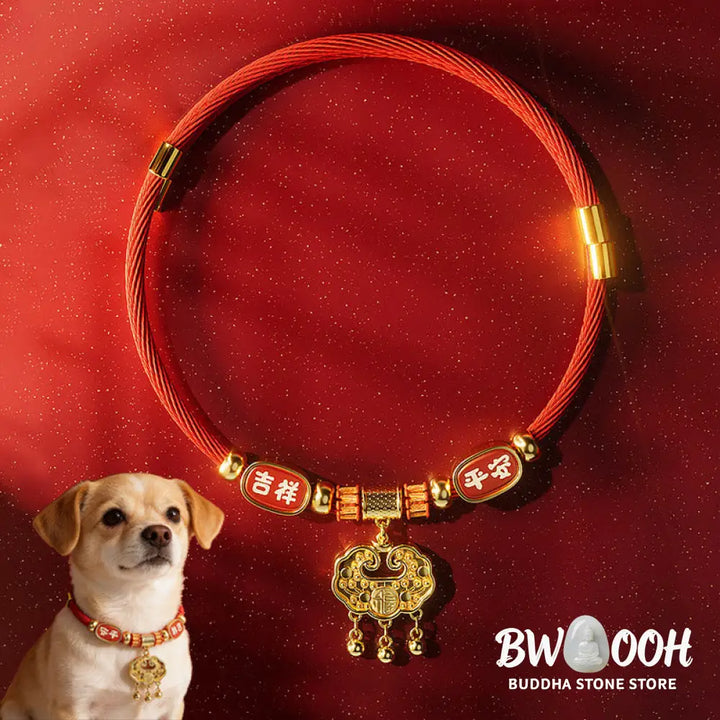 Buddha Stones Red String Bead Fu Character Luck Adjustable Cats Dogs Pet Collar - Pet Collar