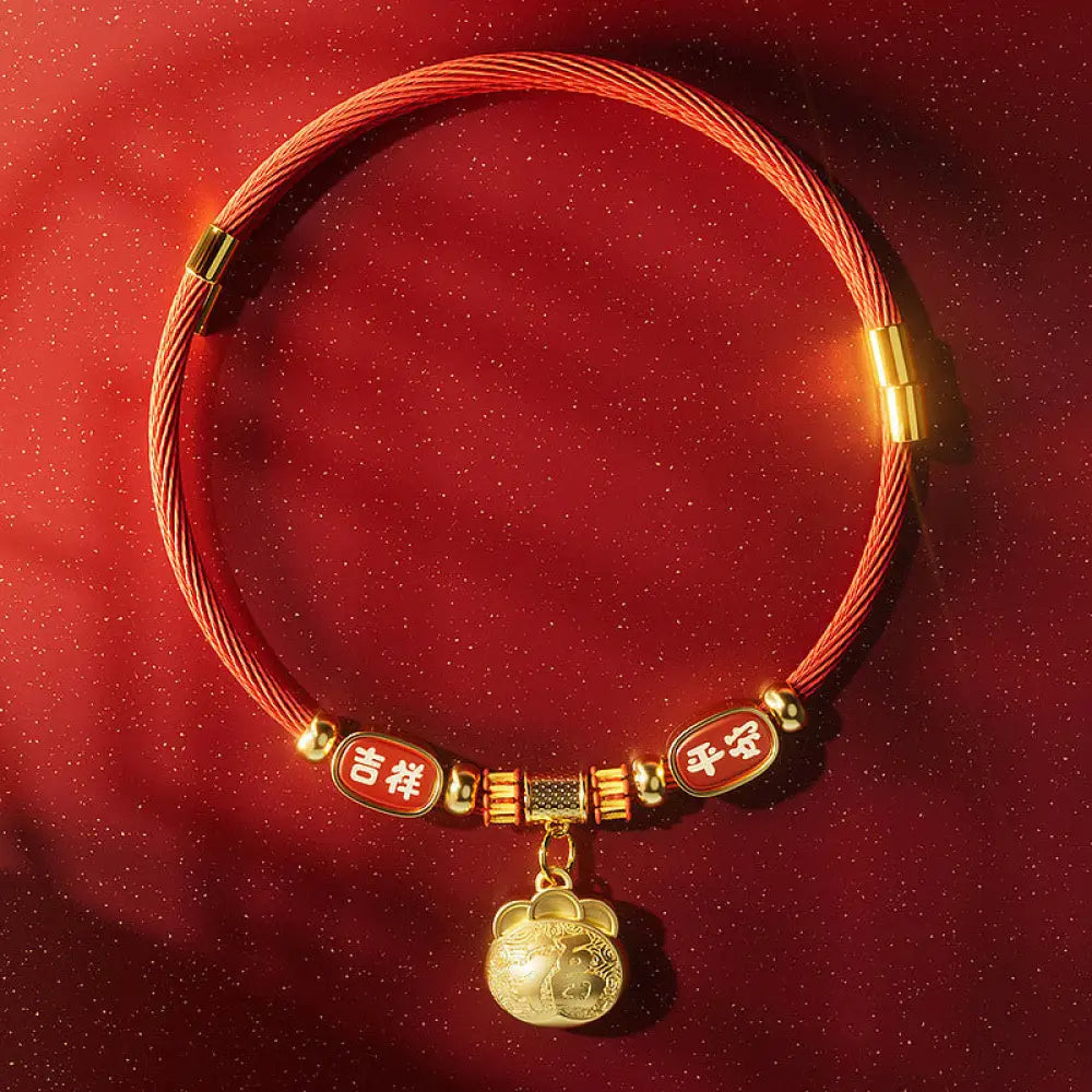 Buddha Stones Red String Bead Fu Character Luck Adjustable Cats Dogs Pet Collar - Lucky Bag / 16-30cm - Pet Collar