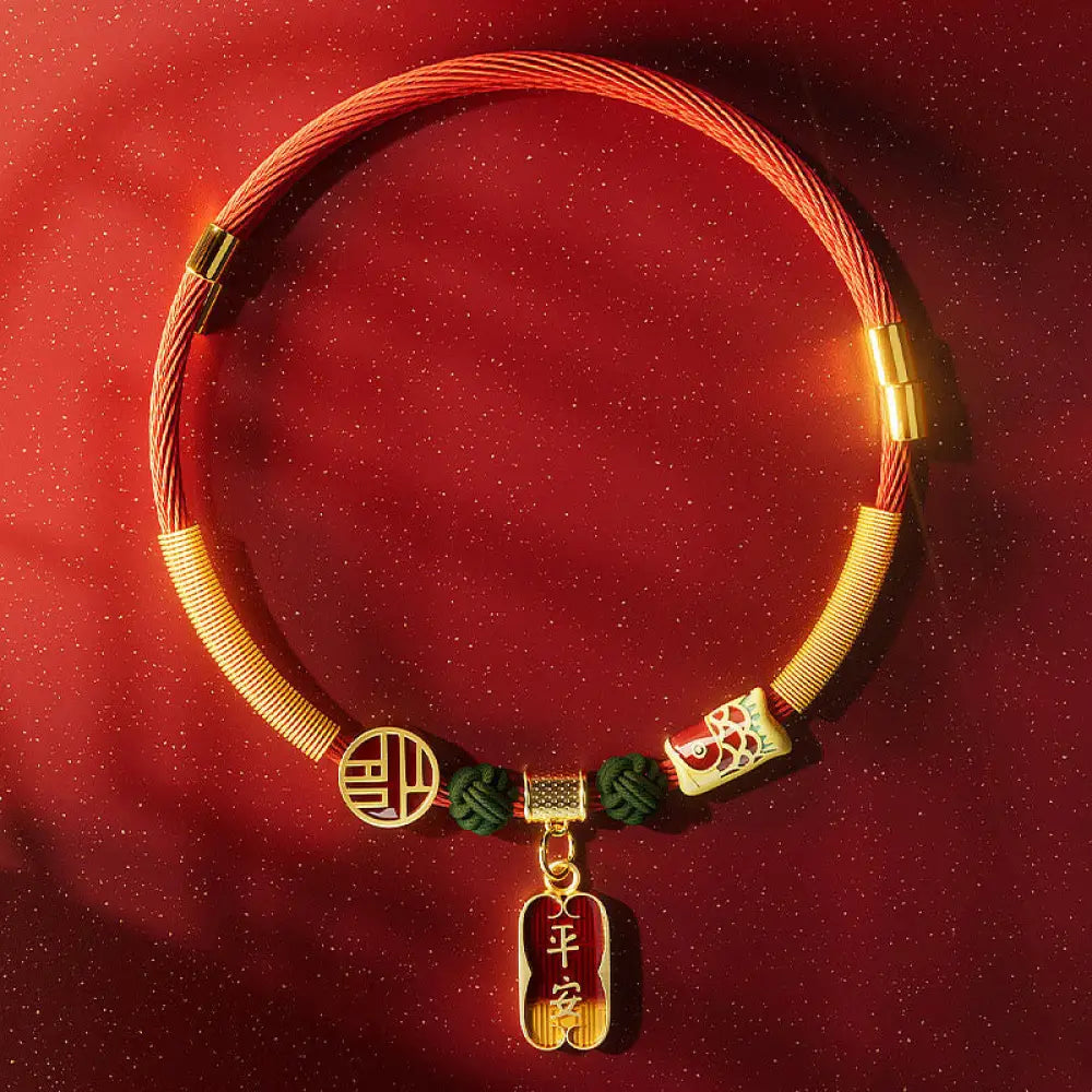 Buddha Stones Red String Bead Fu Character Luck Adjustable Cats Dogs Pet Collar - Peaceful Koi Fish / 16-30cm - Pet