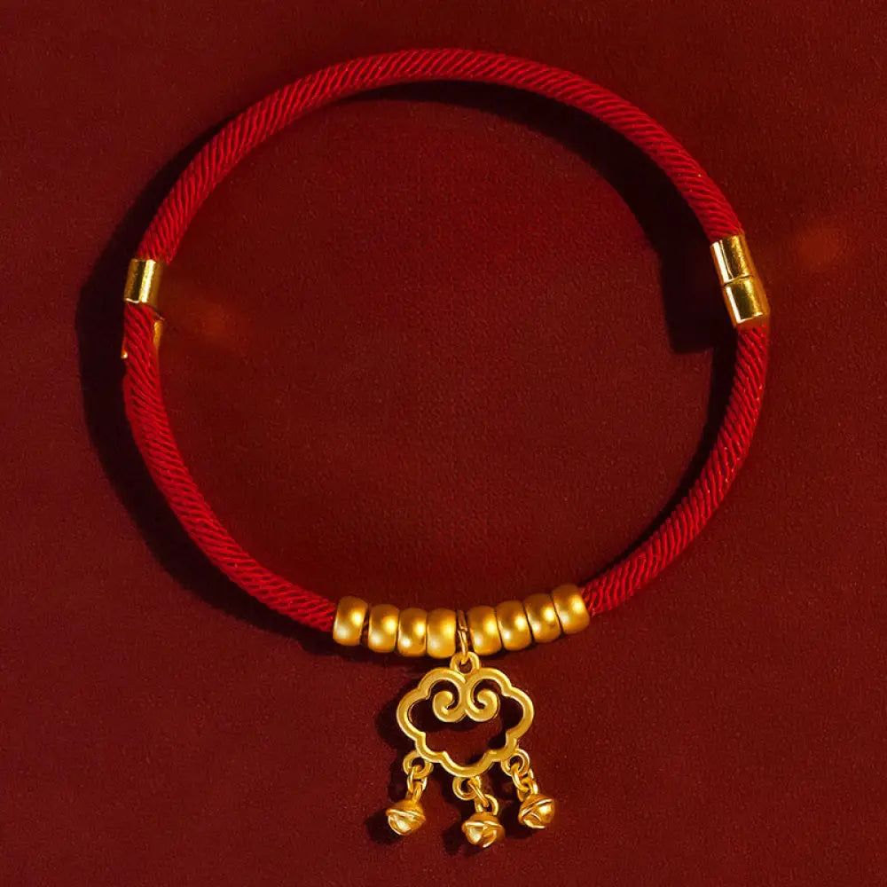 Buddha Stones Red String Bead Protection Adjustable Cats Small Dogs Pet Collar - Auspicious Cloud Pendant / 16-30cm