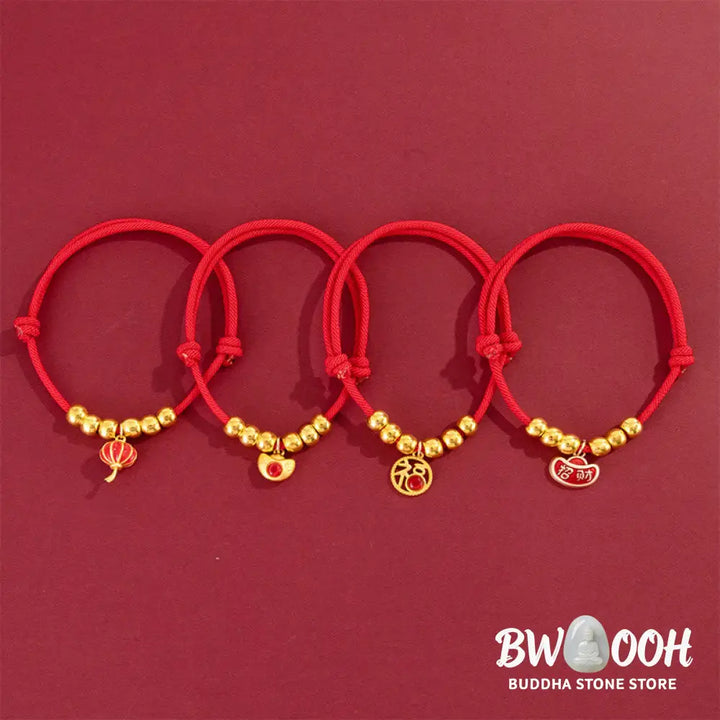 Buddha Stones Red String Bead Yuanbao Fu Character Protection Adjustable Cats Dogs Pet Collar - Pet Collar