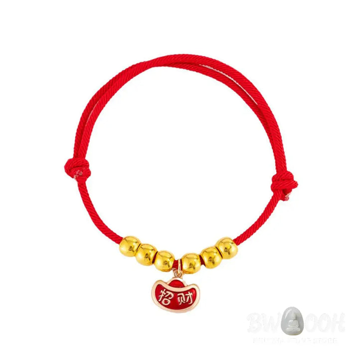 Buddha Stones Red String Bead Yuanbao Fu Character Protection Adjustable Cats Dogs Pet Collar - Pet Collar