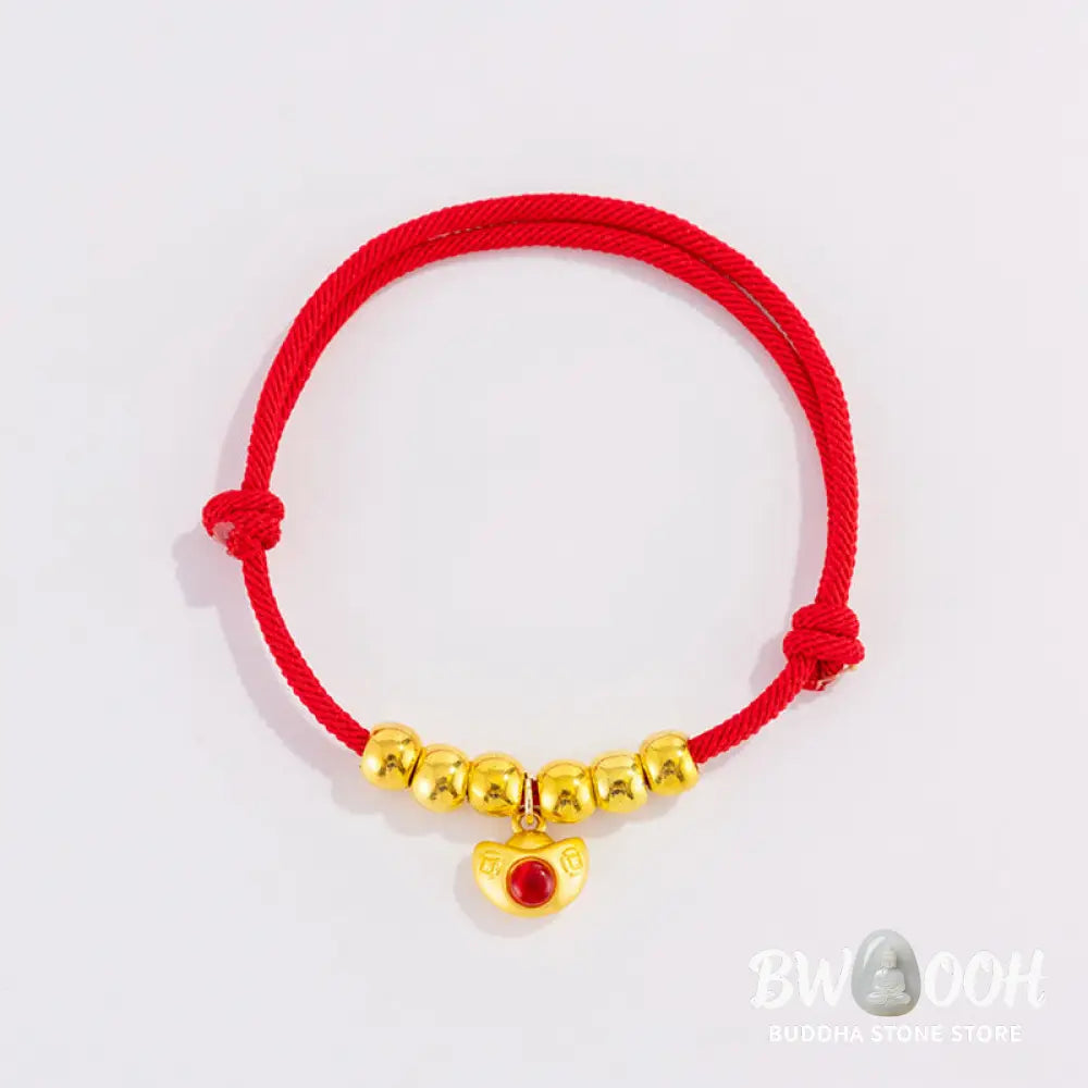 Buddha Stones Red String Bead Yuanbao Fu Character Protection Adjustable Cats Dogs Pet Collar - Pet Collar