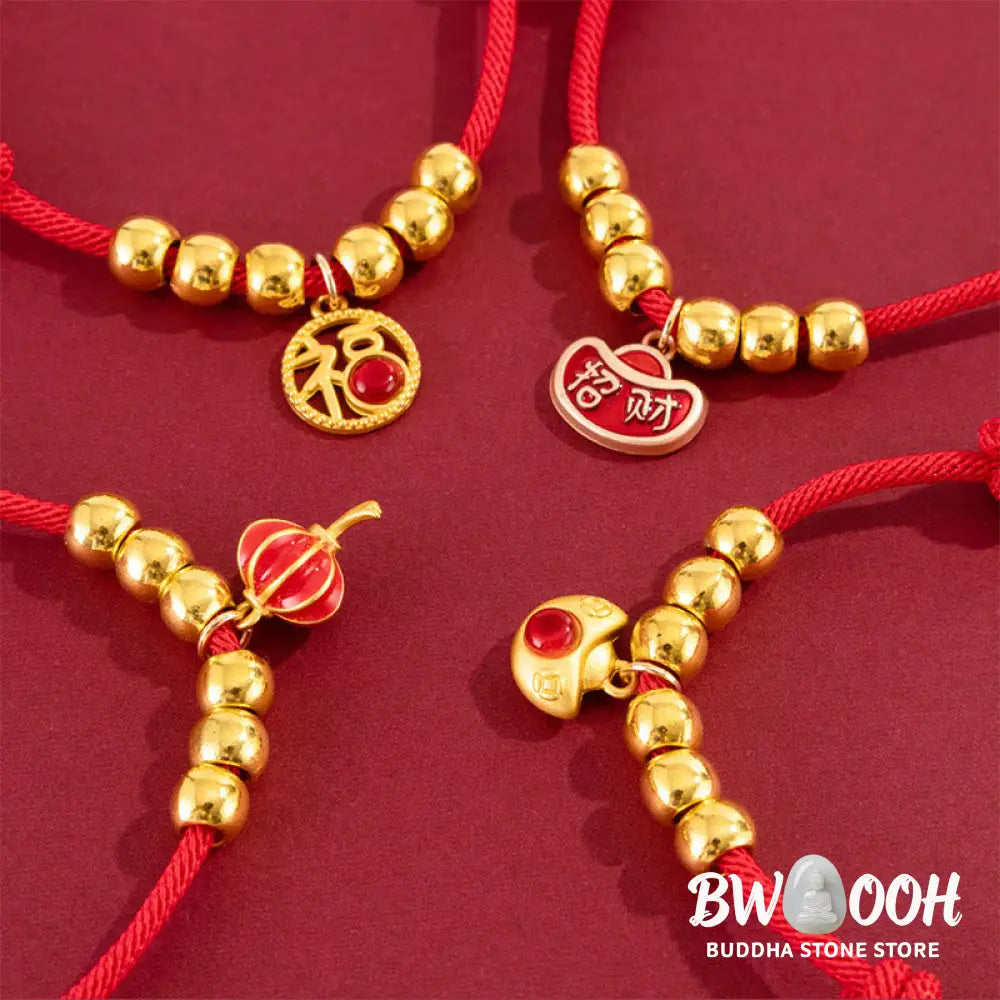 Buddha Stones Red String Bead Yuanbao Fu Character Protection Adjustable Cats Dogs Pet Collar - Pet Collar