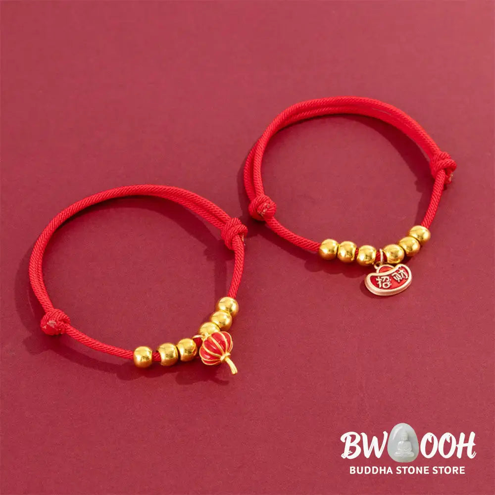 Buddha Stones Red String Bead Yuanbao Fu Character Protection Adjustable Cats Dogs Pet Collar - Pet Collar
