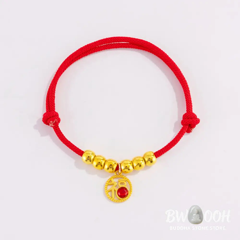 Buddha Stones Red String Bead Yuanbao Fu Character Protection Adjustable Cats Dogs Pet Collar - Pet Collar