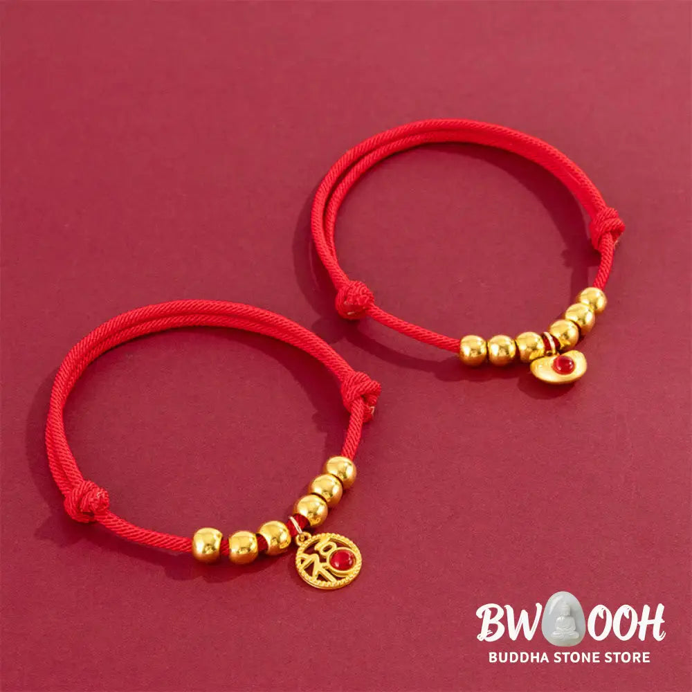 Buddha Stones Red String Bead Yuanbao Fu Character Protection Adjustable Cats Dogs Pet Collar - Pet Collar