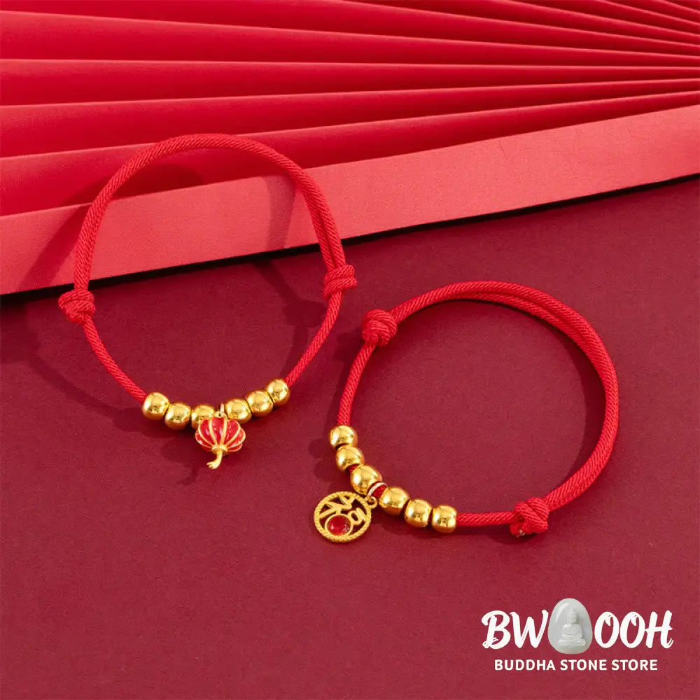 Buddha Stones Red String Bead Yuanbao Fu Character Protection Adjustable Cats Dogs Pet Collar - Pet Collar