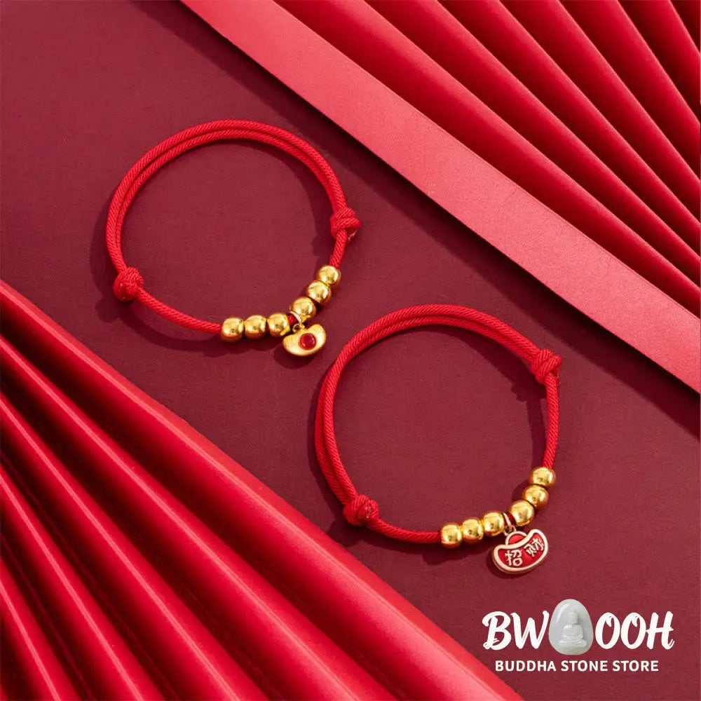 Buddha Stones Red String Bead Yuanbao Fu Character Protection Adjustable Cats Dogs Pet Collar - Pet Collar