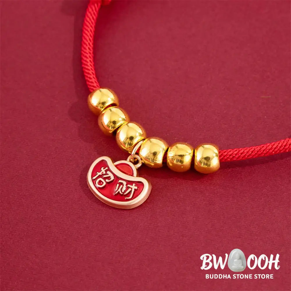 Buddha Stones Red String Bead Yuanbao Fu Character Protection Adjustable Cats Dogs Pet Collar - Pet Collar
