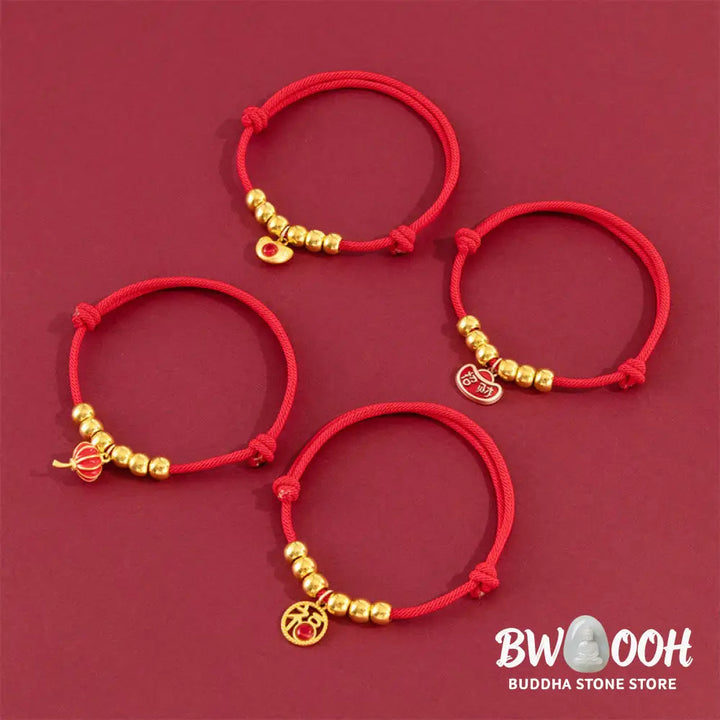Buddha Stones Red String Bead Yuanbao Fu Character Protection Adjustable Cats Dogs Pet Collar - Pet Collar