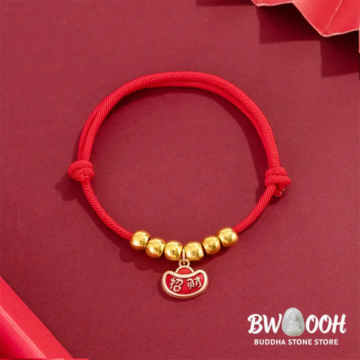 Buddha Stones Red String Bead Yuanbao Fu Character Protection Adjustable Cats Dogs Pet Collar - Pet Collar