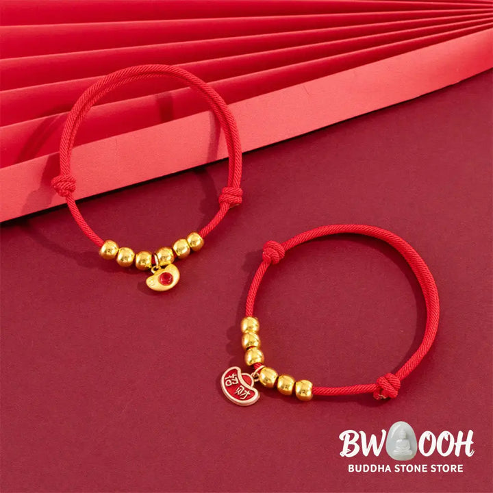 Buddha Stones Red String Bead Yuanbao Fu Character Protection Adjustable Cats Dogs Pet Collar - Pet Collar