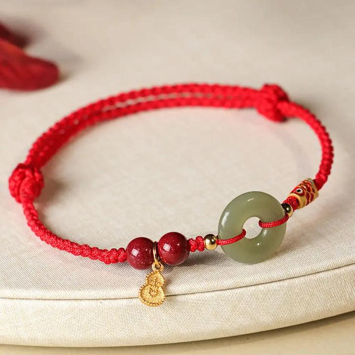 BWOOOH Red String Black String Hetian Jade Peace Buckle Cinnabar 925 Silver Protection Bracelet - BWOOOH - Red