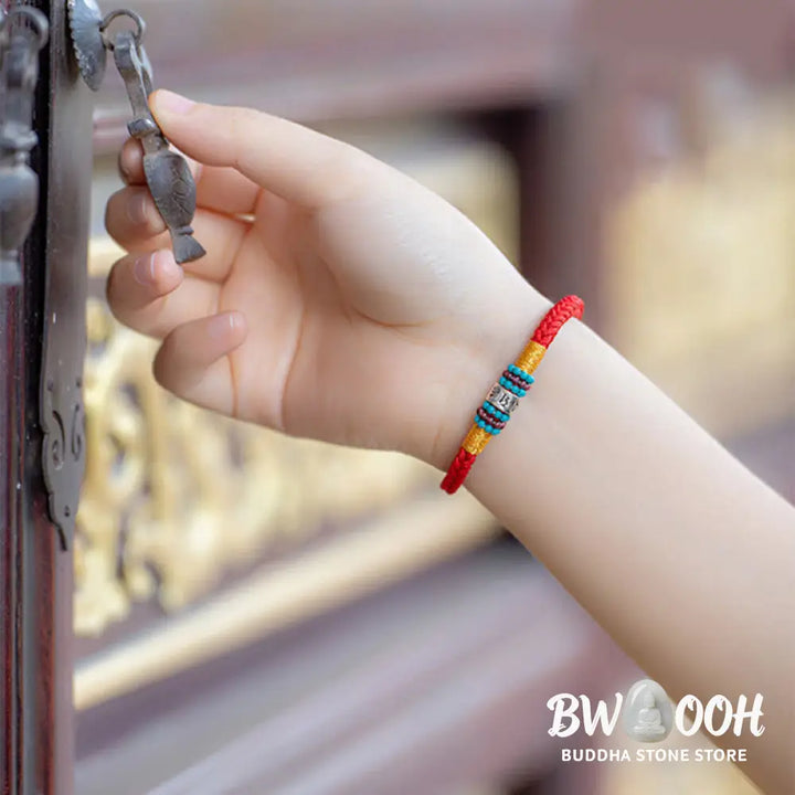 Buddha Stones Red String Black String Six True Words 925 Sterling Silver Connection Bracelet - BWOOOH - Bracelet