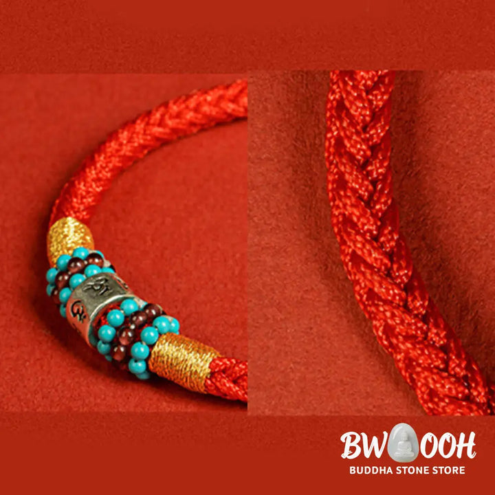 Buddha Stones Red String Black String Six True Words 925 Sterling Silver Connection Bracelet - BWOOOH - Bracelet