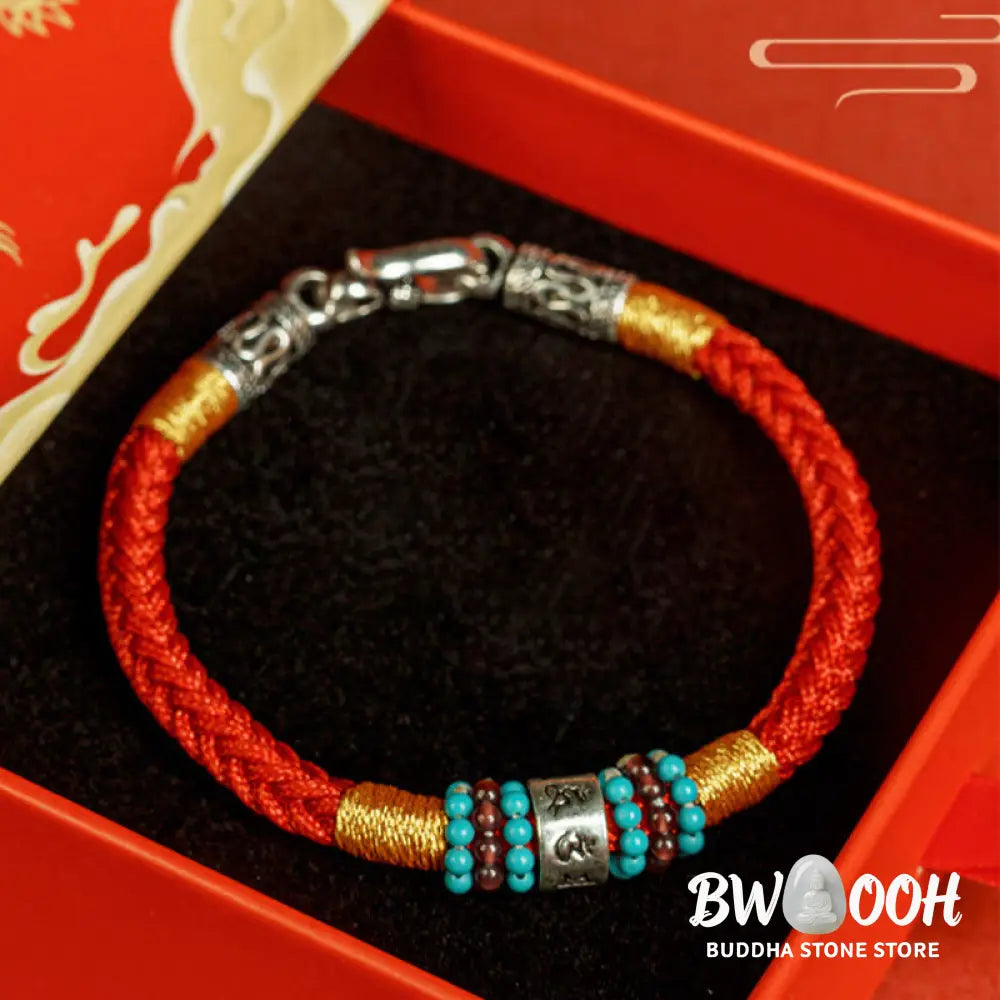 Buddha Stones Red String Black String Six True Words 925 Sterling Silver Connection Bracelet - BWOOOH - Bracelet