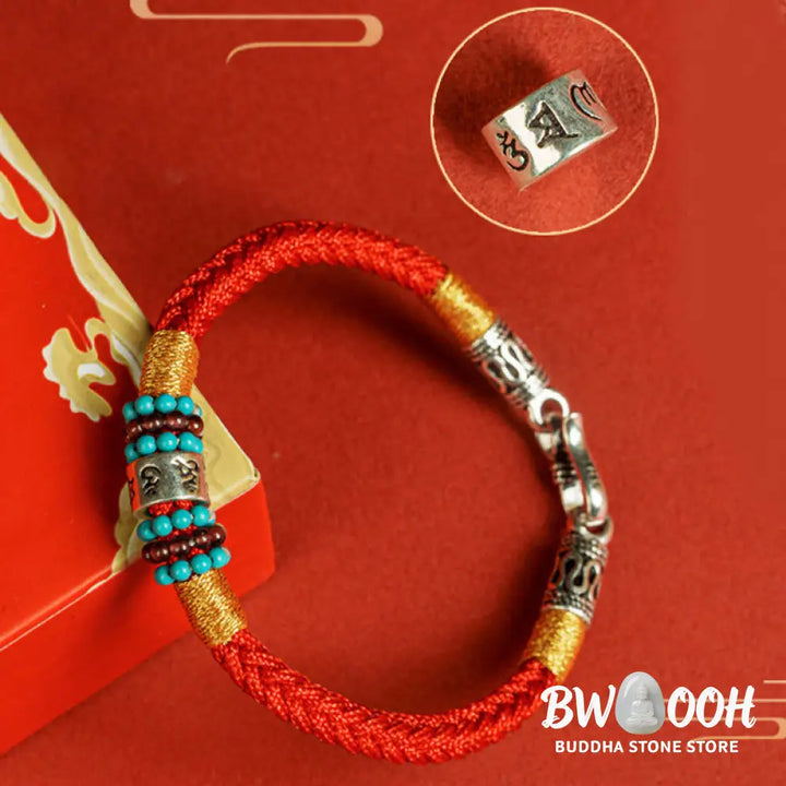 Buddha Stones Red String Black String Six True Words 925 Sterling Silver Connection Bracelet - BWOOOH - Bracelet