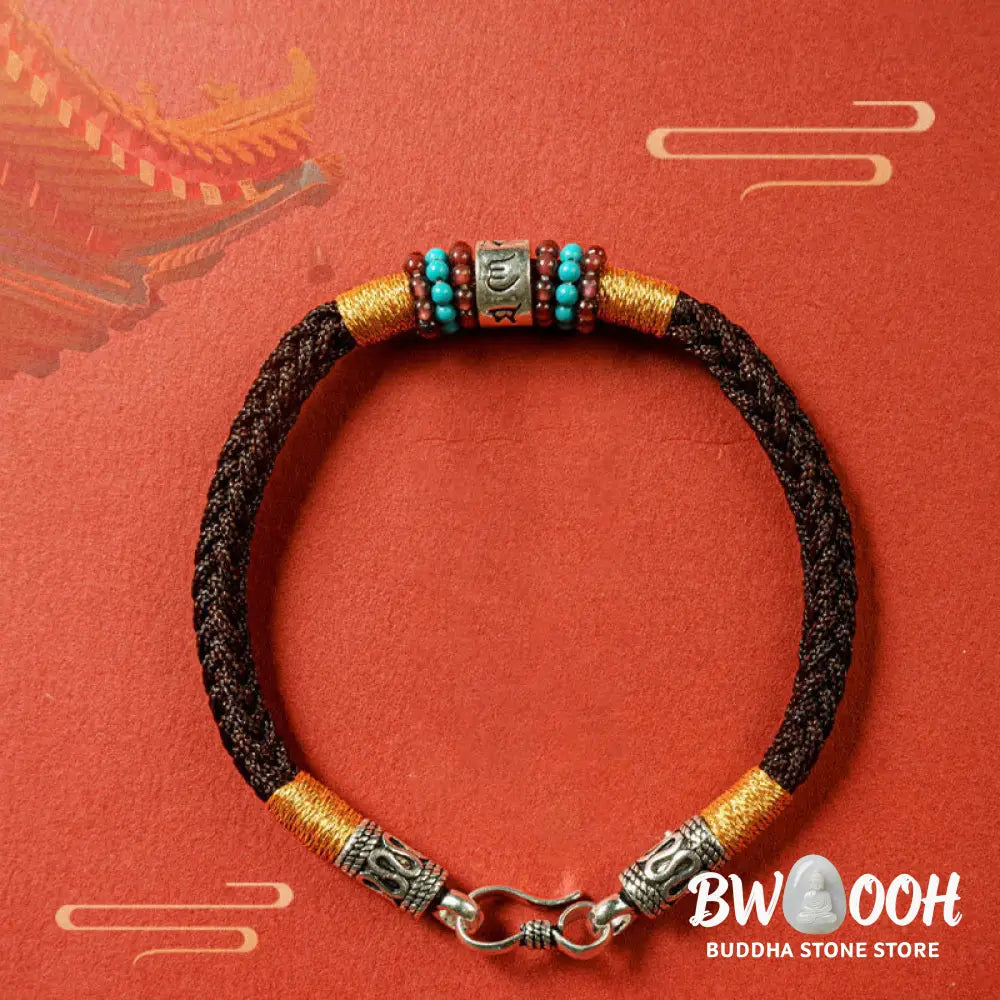 Buddha Stones Red String Black String Six True Words 925 Sterling Silver Connection Bracelet - BWOOOH - Bracelet