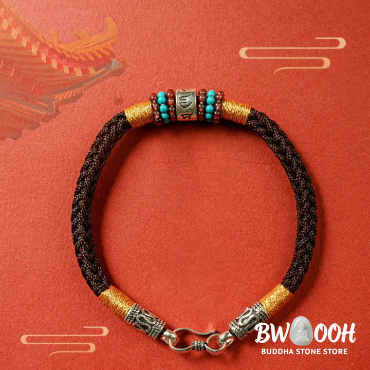 Buddha Stones Red String Black String Six True Words 925 Sterling Silver Connection Bracelet - BWOOOH - Bracelet