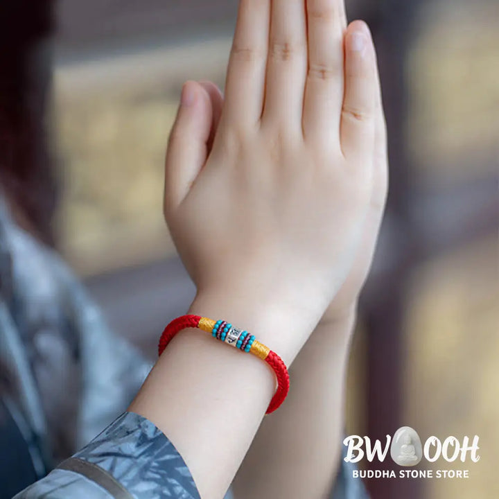 Buddha Stones Red String Black String Six True Words 925 Sterling Silver Connection Bracelet - BWOOOH - Bracelet