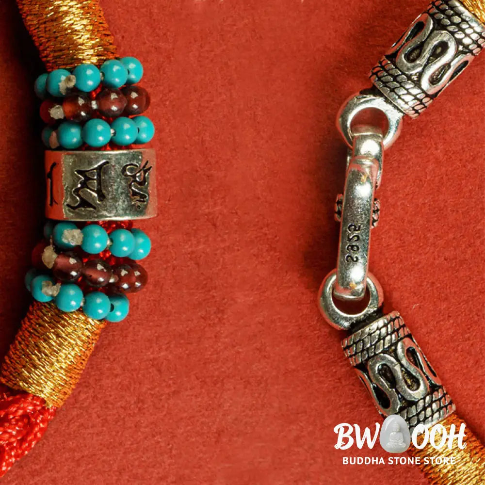 Buddha Stones Red String Black String Six True Words 925 Sterling Silver Connection Bracelet - BWOOOH - Bracelet
