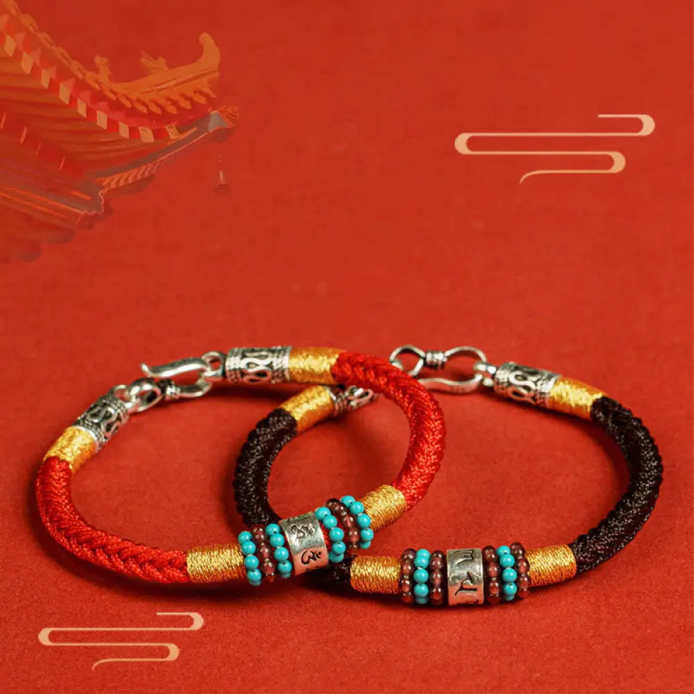 BWOOOH Red String Black String Six True Words 925 Sterling Silver Connection Bracelet - BWOOOH - Bracelet