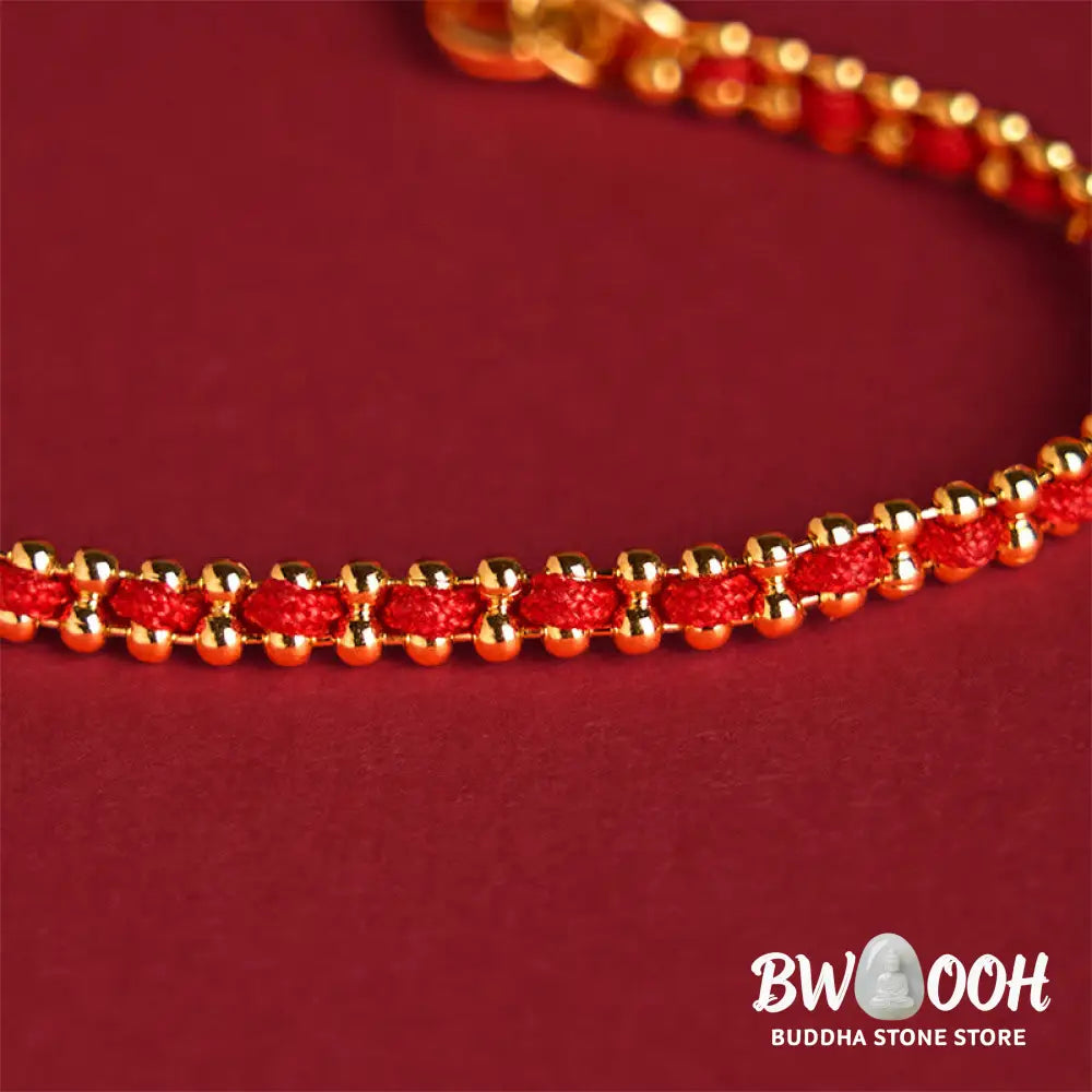Buddha Stones Red String Copper Brass Gourd Strength Wealth Bracelet - Red String &amp; Copper Brass(Wrist Circumference: