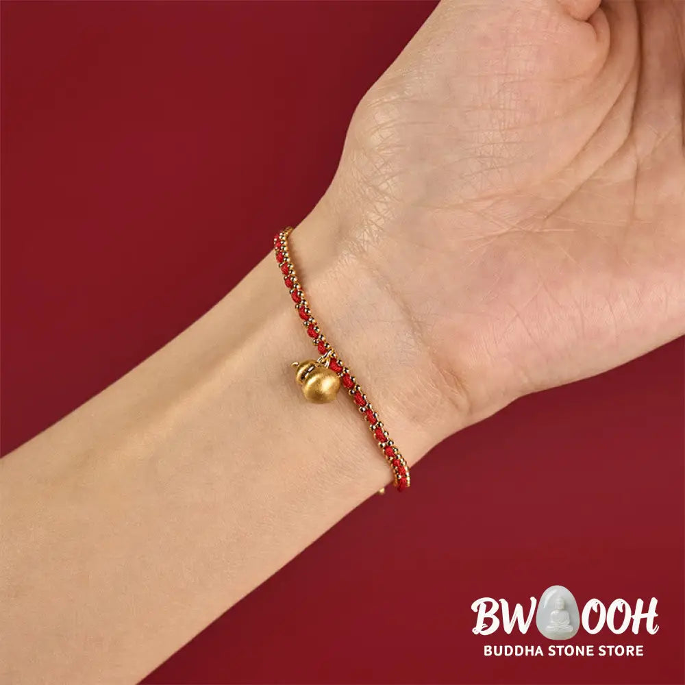 Buddha Stones Red String Copper Brass Gourd Strength Wealth Bracelet - Red String &amp; Copper Brass(Wrist Circumference: