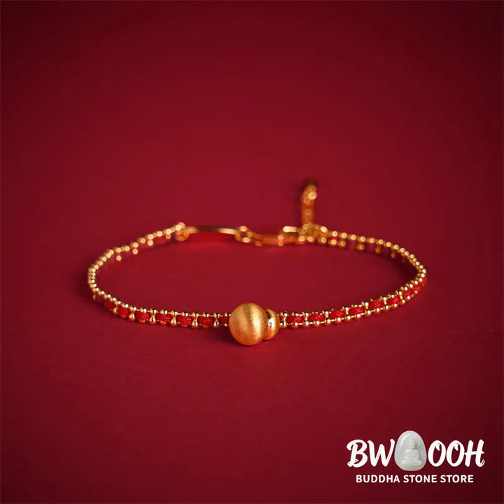 Buddha Stones Red String Copper Brass Gourd Strength Wealth Bracelet - Red String &amp; Copper Brass(Wrist Circumference: