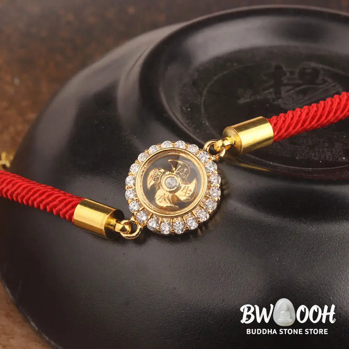 Buddha Stones Red String Copper Brass Rotatable Windmill Feng Sheng Shui Qi Protection Braided Bracelet - BWOOOH - Red