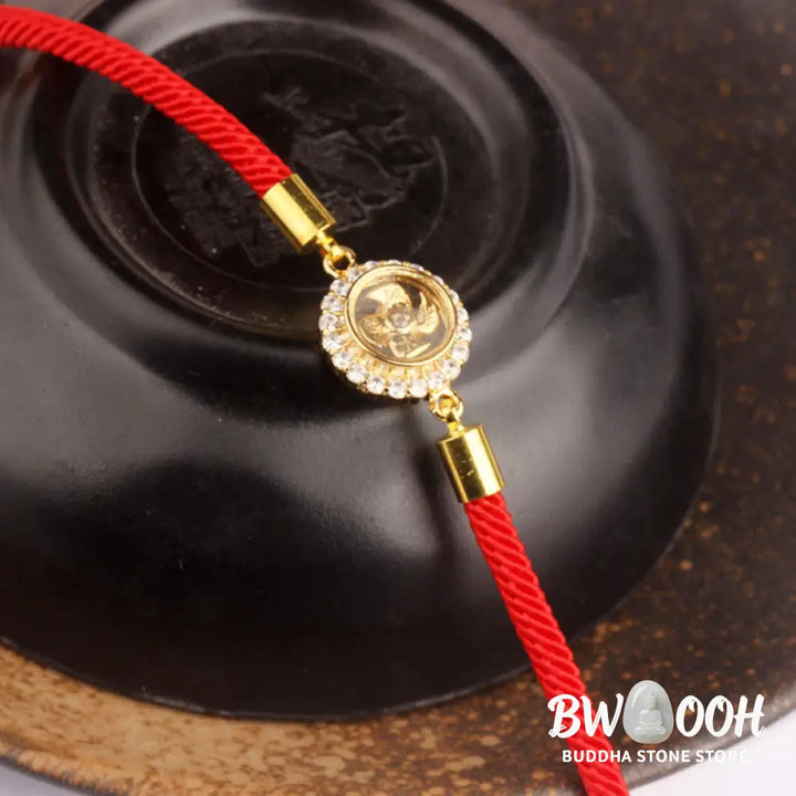 Buddha Stones Red String Copper Brass Rotatable Windmill Feng Sheng Shui Qi Protection Braided Bracelet - BWOOOH - Red