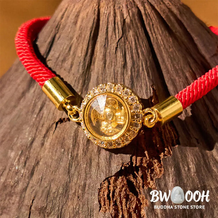 Buddha Stones Red String Copper Brass Rotatable Windmill Feng Sheng Shui Qi Protection Braided Bracelet - BWOOOH - Red