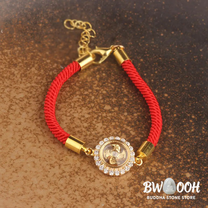 Buddha Stones Red String Copper Brass Rotatable Windmill Feng Sheng Shui Qi Protection Braided Bracelet - BWOOOH - Red