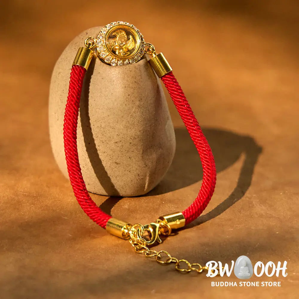 Buddha Stones Red String Copper Brass Rotatable Windmill Feng Sheng Shui Qi Protection Braided Bracelet - BWOOOH - Red