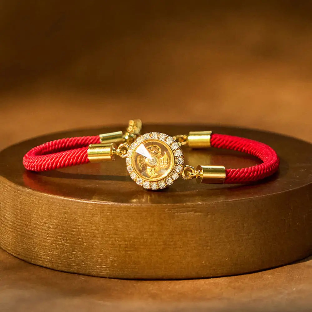 BWOOOH Red String Copper Brass Rotatable Windmill Feng Sheng Shui Qi Protection Braided Bracelet - BWOOOH - Red